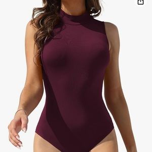 Women's Turtle Neck Mock Neck Sleeveless Slim Fit Bodysuit Tops Jumpsuit